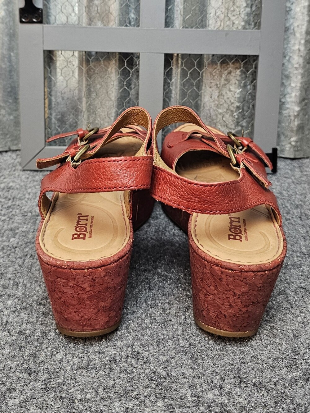 Børn Red Leather Cork Wedge Sandals - Ultimate Summer Comfort! - Picture 7 of 7